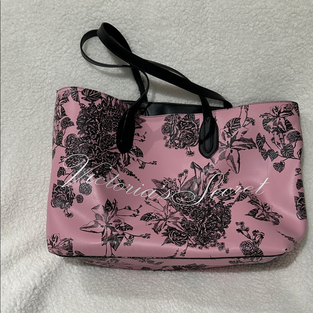 Victoria's Secret Black and Pink Floral Tote